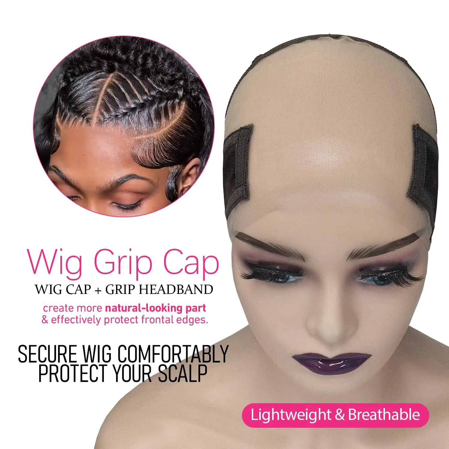 Labhairs Lace-MAX Wig Grip Cap for Women - Non Slip, Adjustable Wig Caps Holds Glueless Wigs Securely in Place, Reusable HD Lace Cap with Headband for Lace Front Wigs, One Size Fits All (Brown) - view 2