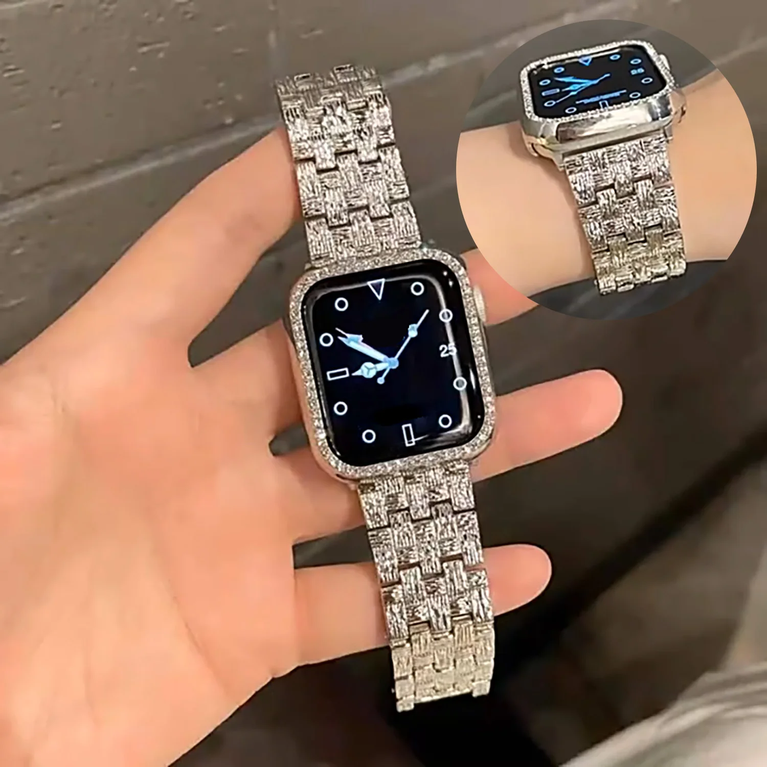 Unique woven texture strap 22MM universal strap for Apple Watch Ultra 1/2 49mm S10 46-38mm fashionable metal bracelet for iwatch