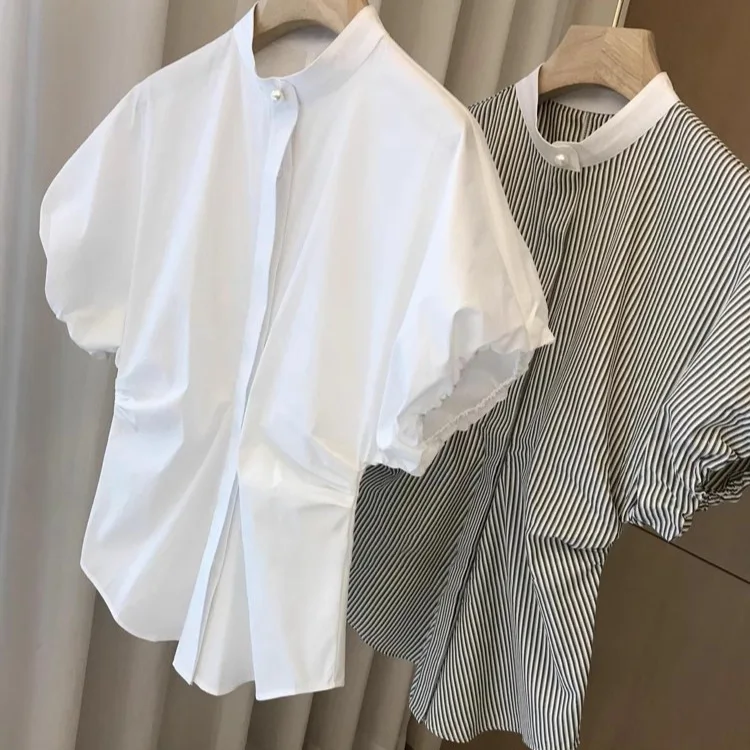 Summer waist cinched lantern sleeves short sleeved shirt top for women  y2k top  vintage clothes  harajuku