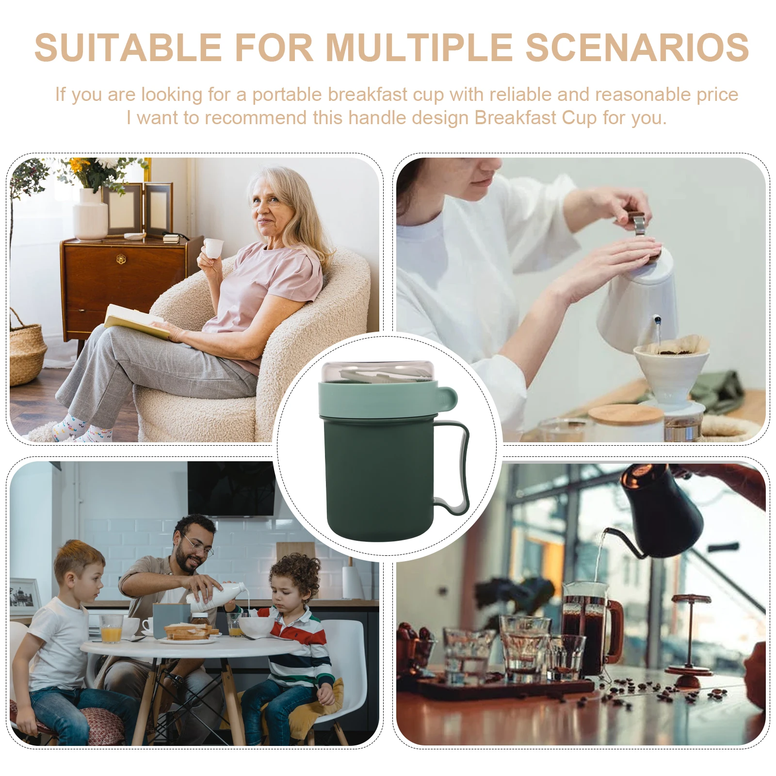 

1 set Breakfast Cup Leakproof Oatmeal Container Portable Soup Food Storage Bpa Free Travel Mug For On-The-Go Household Yogurt