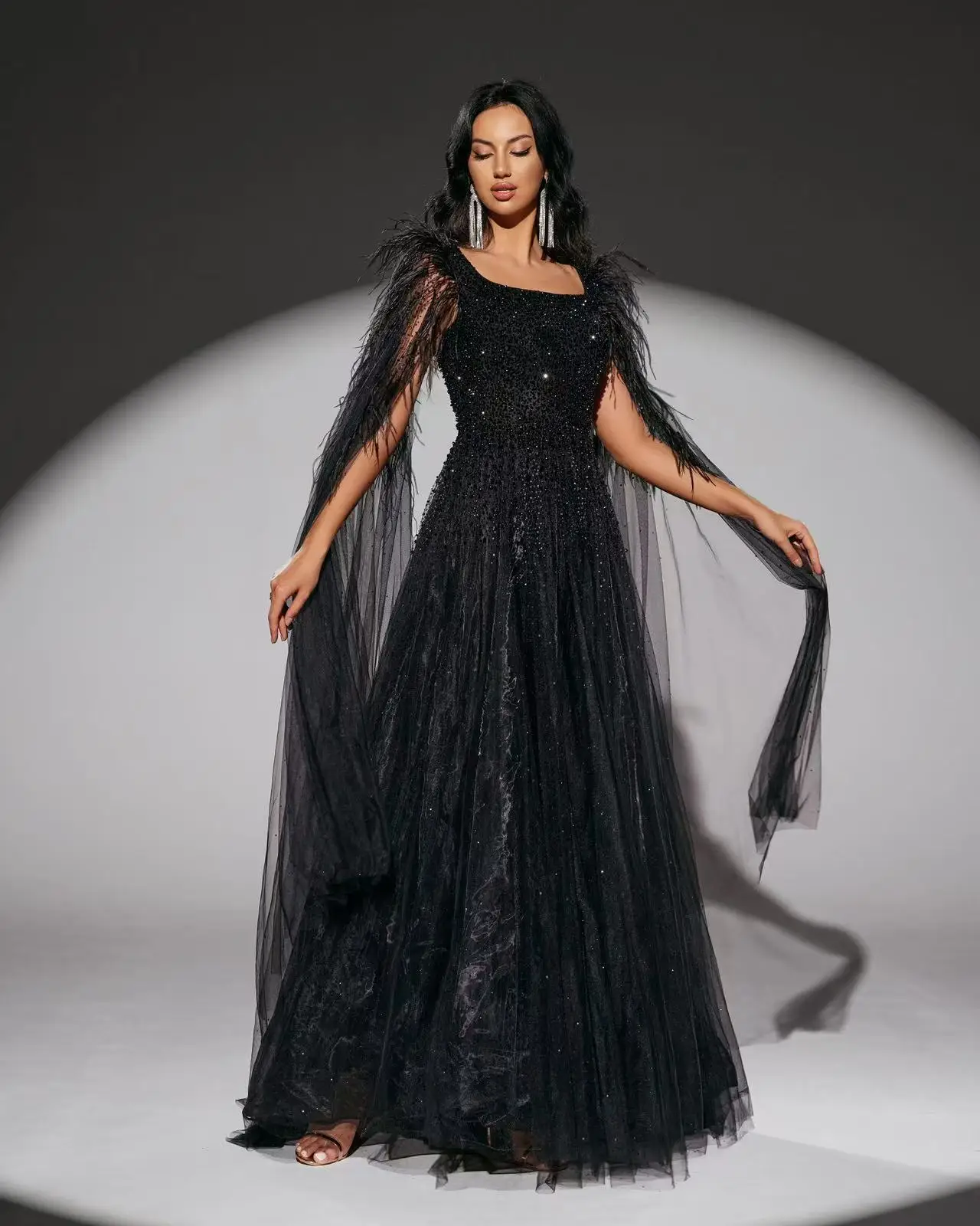 女の子のための長袖のパーソナライズされたイブニングドレス,豪華なホストドレス,シースドレス,シャリマー,張,黒,販売