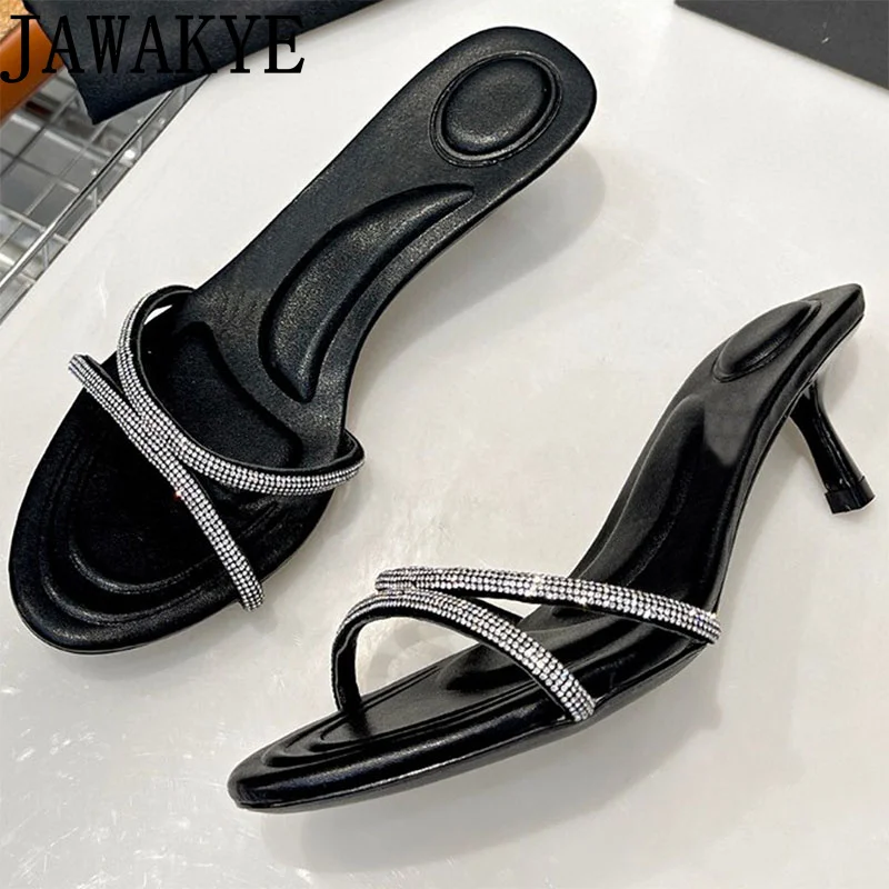 Summer Crystal Sandals Wedding Pumps Women High Heels Open Toe Rhinestone Ankle Buckle Party Dress Sexy Slipper for Women Mules