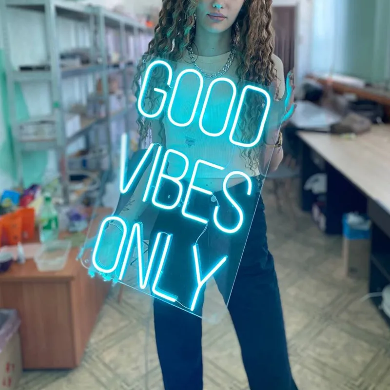 

Good Vibes Only Neon Sign for Bedroom, Bar, Beauty Salon, Restaurant or Cafe Text Led Neon Sign Room Wall Decoration