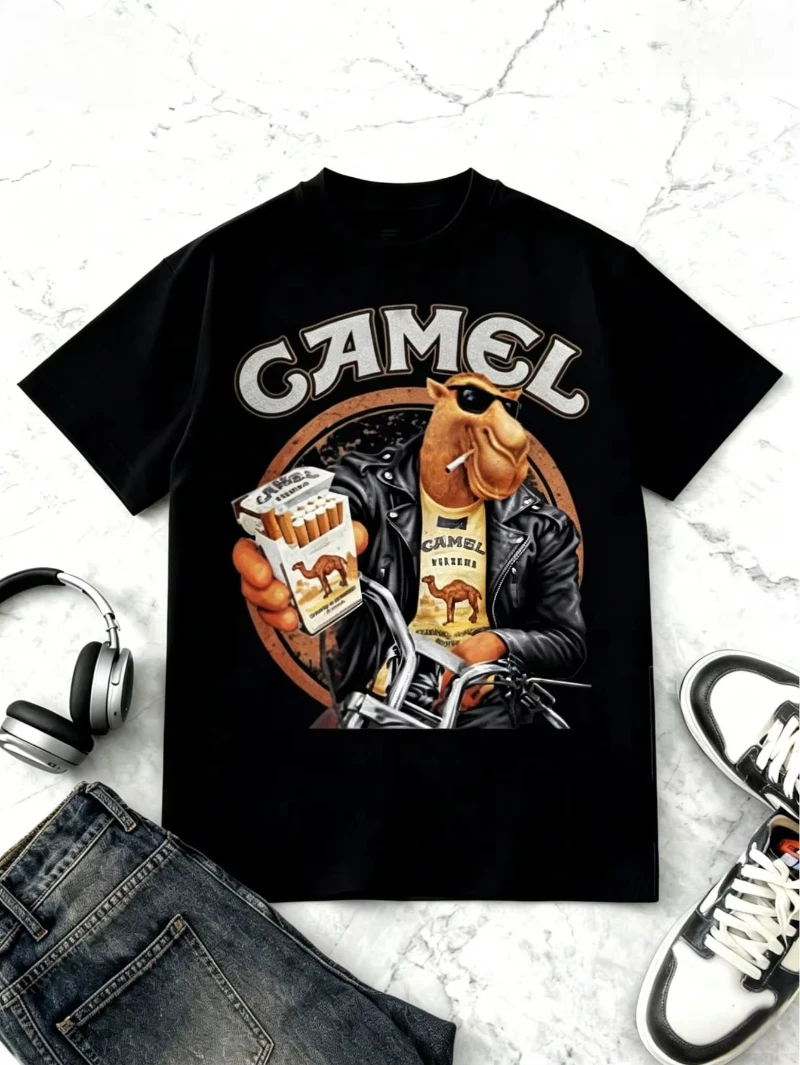 Camel cigarette classic graphics Cotton T-Shirt, 2026 New American style tough guy Men's Fashion O-neck Streetwear Shirt Summer