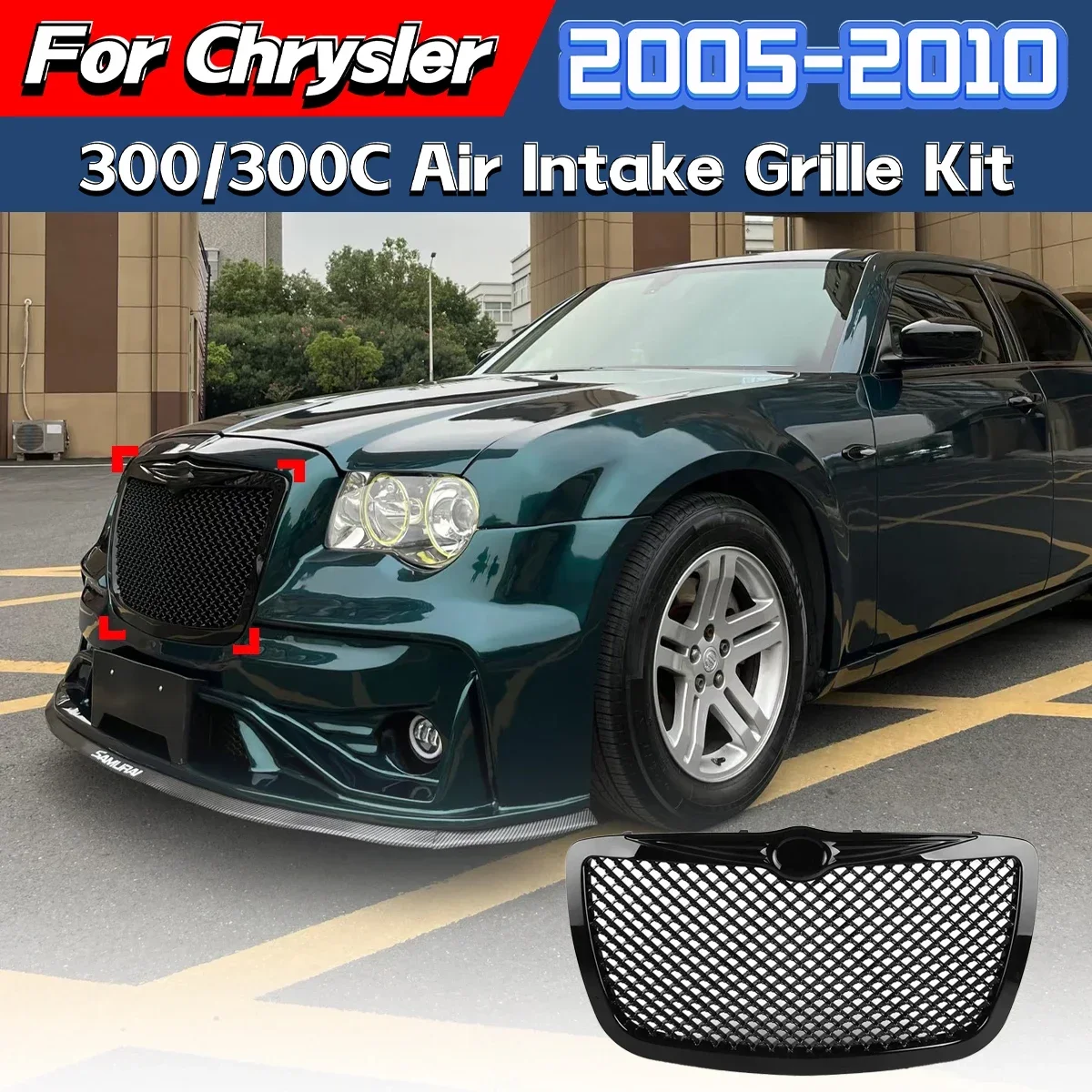 For Chrysler 300/300C 2005 2006 2007 2008 2009 2010 Black Front Bumper Air Intake Grille Body Water Tank Shield Modification Kit