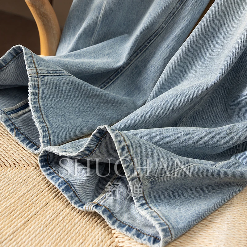 Gewaschen Raue Kante Patchwork Hohe Taille Gerade Breite Bein Jeans Frauen 9W39 Pantalones De Mujer Streetwear Frauen