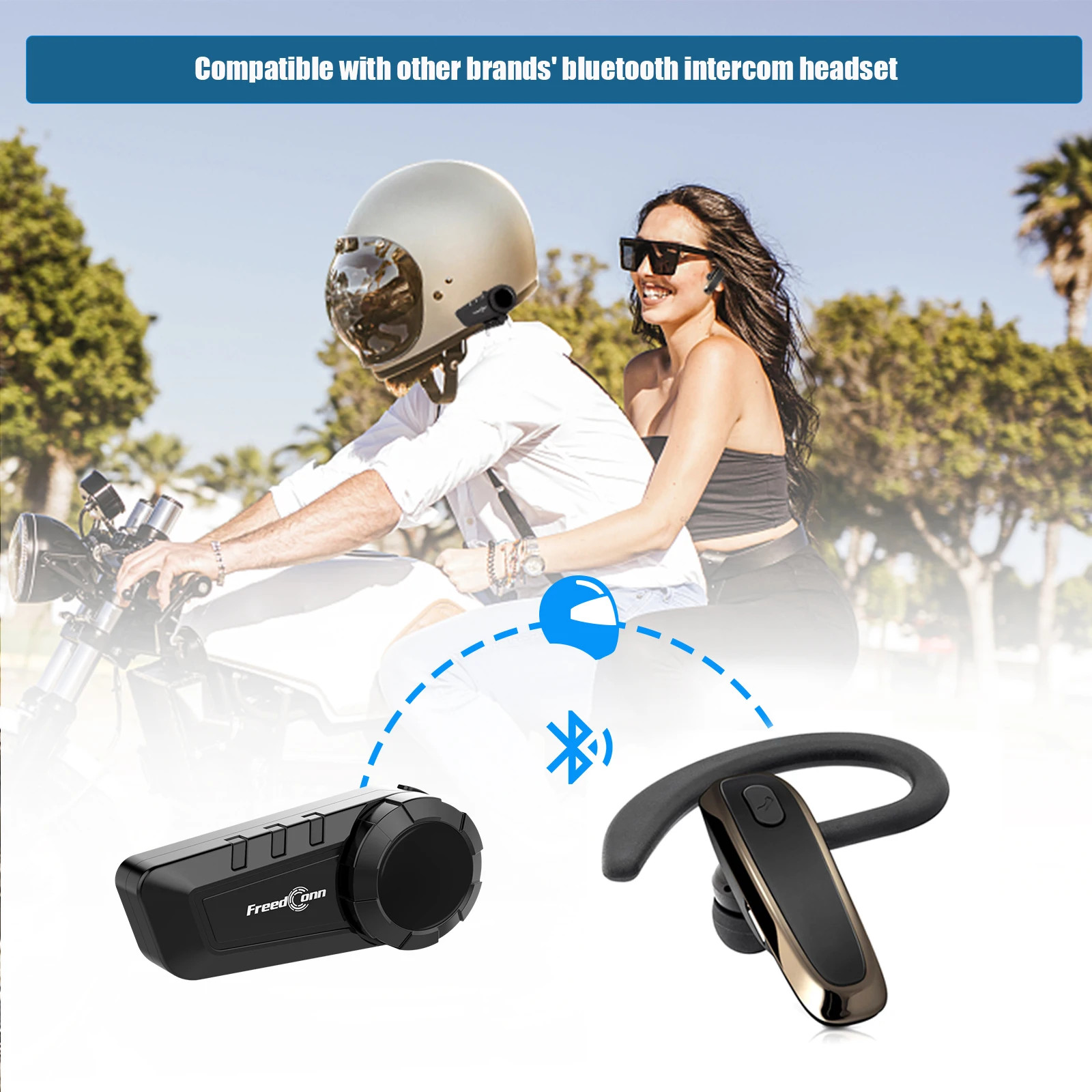 Freedconn KY Pro-intercomunicador con Bluetooth para motocicleta, auriculares para casco, comunicador para 6 conductores, interfono impermeable para