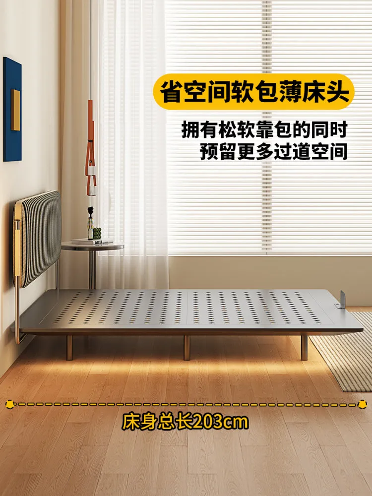 Zebra bed, French medieval chenille fabric bed, small Bauhaus style master bedroom double bed, carbon steel bed frame