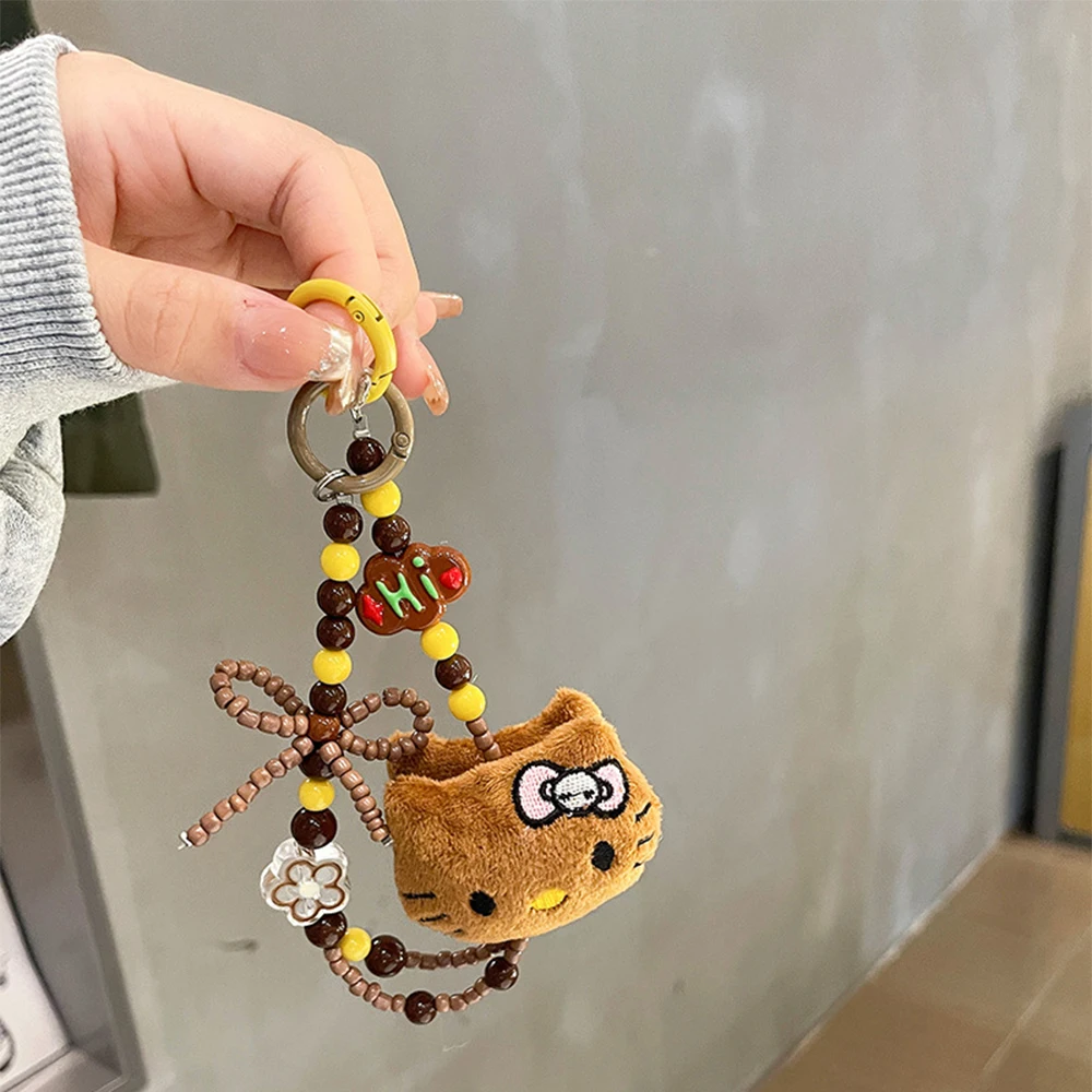 Sanrio Hello Kitty Colorful Beaded Keychain Kawaii Cartoon Plush Phone Strap Wrist Strap Backpack Pendant Decoration Gifts images - 6