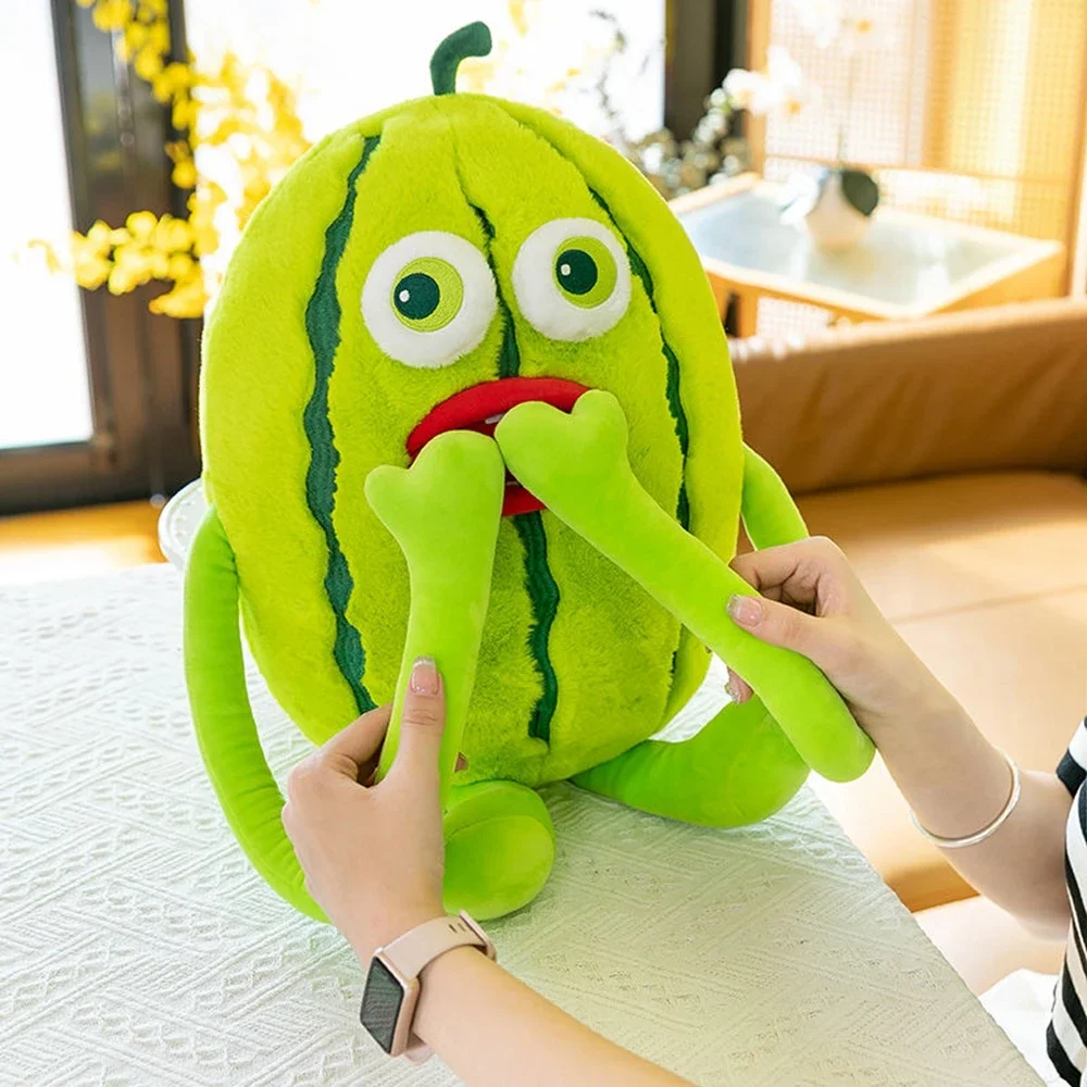 

55CM Ugly Cute Watermelon Essence Plush Toy Green Red Mouth Big Eyes Thin Arms Sleeping Comfort Doll Give Children Birthday Gift