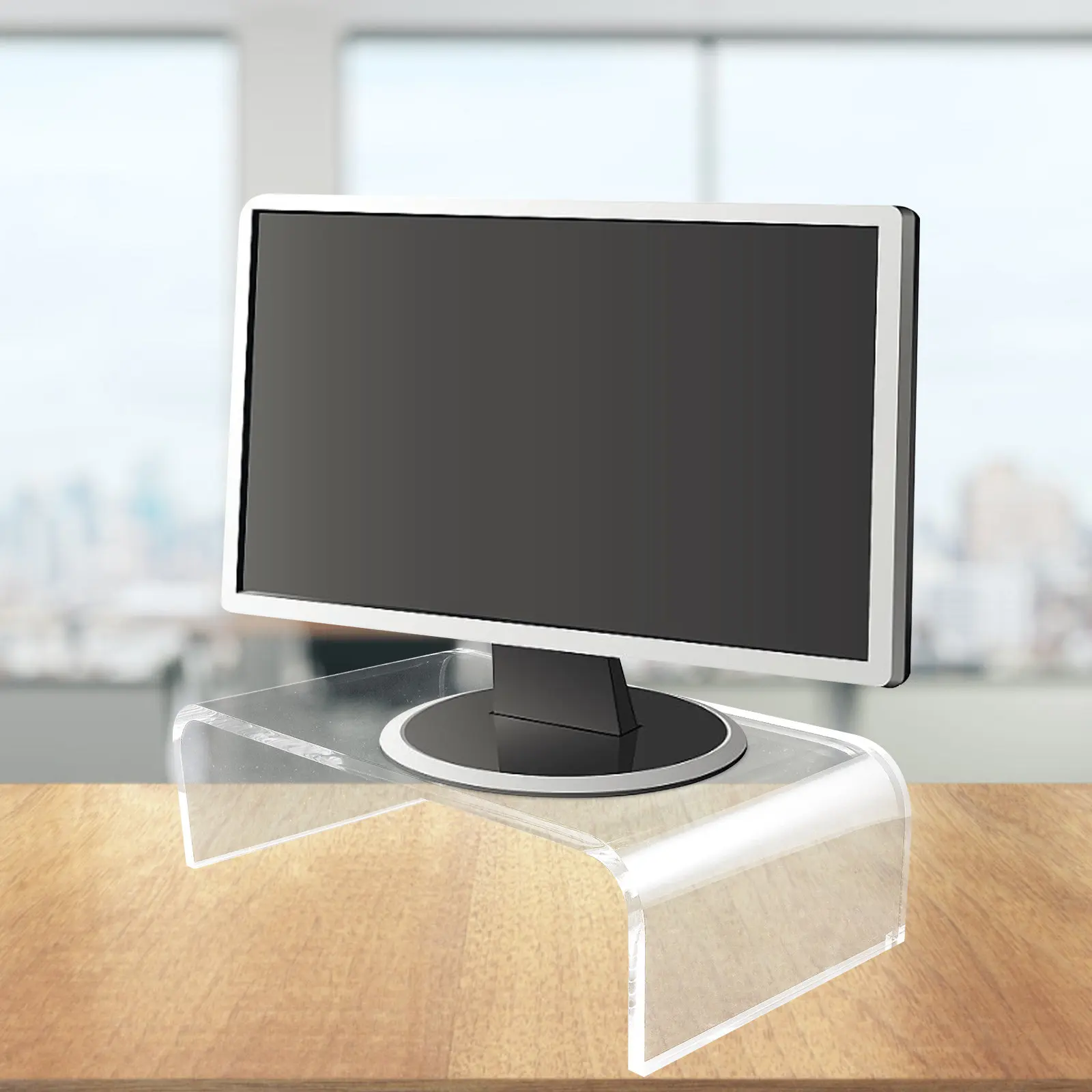 Clear Acrylic Monitor Riser Stand Adjustable Height Computer Screen Elevator for Ergonomic Posture Desktop Organization