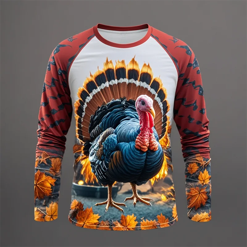 Thanksgiving Day Men's Long Sleeve Shirt 3D Turkey Print Men's Long Sleeve Clothing Street Fashion Holiday Party Oversized Tees