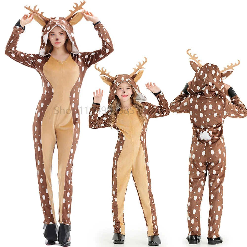 

Reindeer Costume Women Christmas Animal Cosplay Romper Girls Reindeer Costume for adult children Fawn Deer Onesie