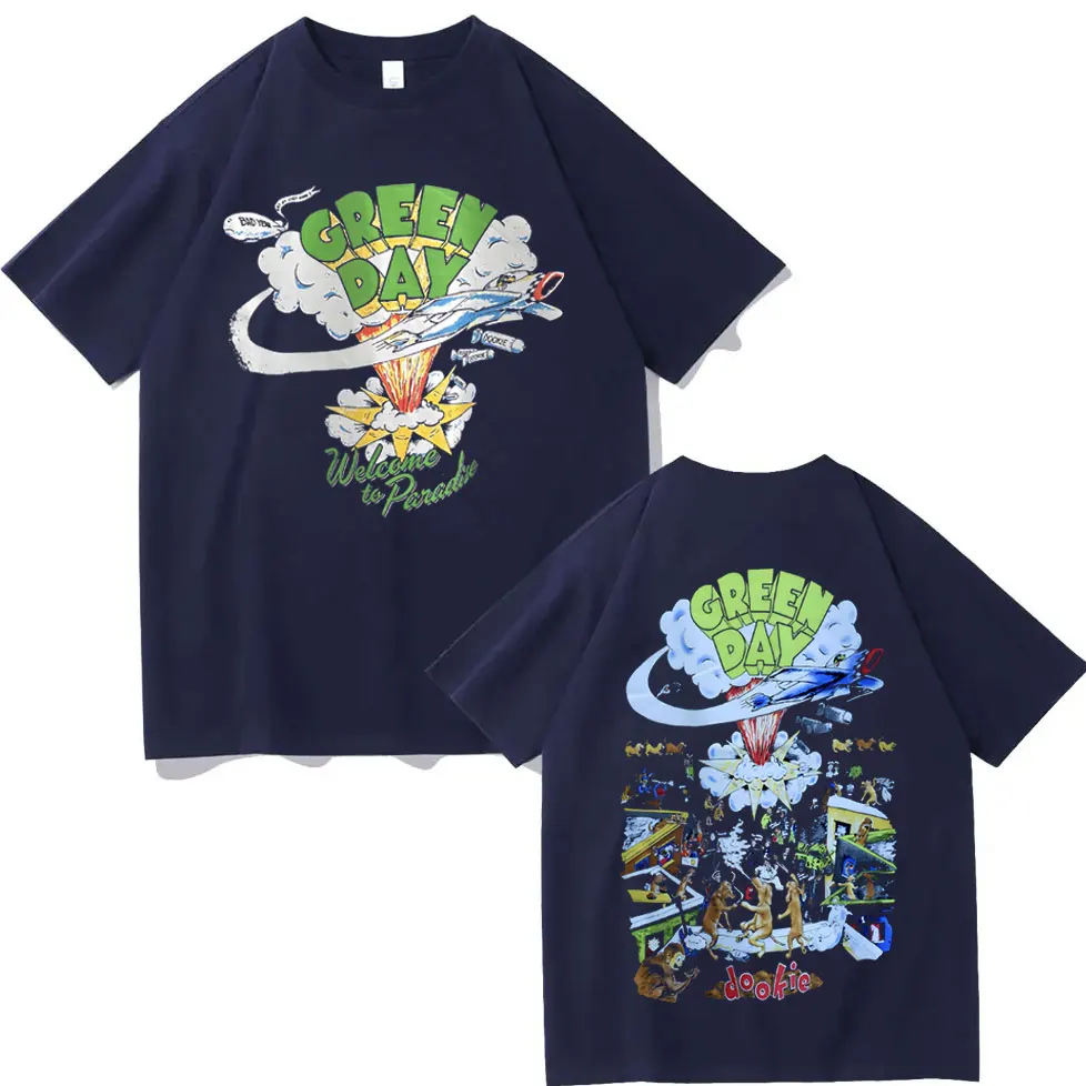 فاسق روك باند الأخضر يوم Dookie الجرافيك تي شيرت الرجال النساء القوطية خمر تي شيرتات قصيرة الاكمام موضة عادية المتضخم تي شيرت