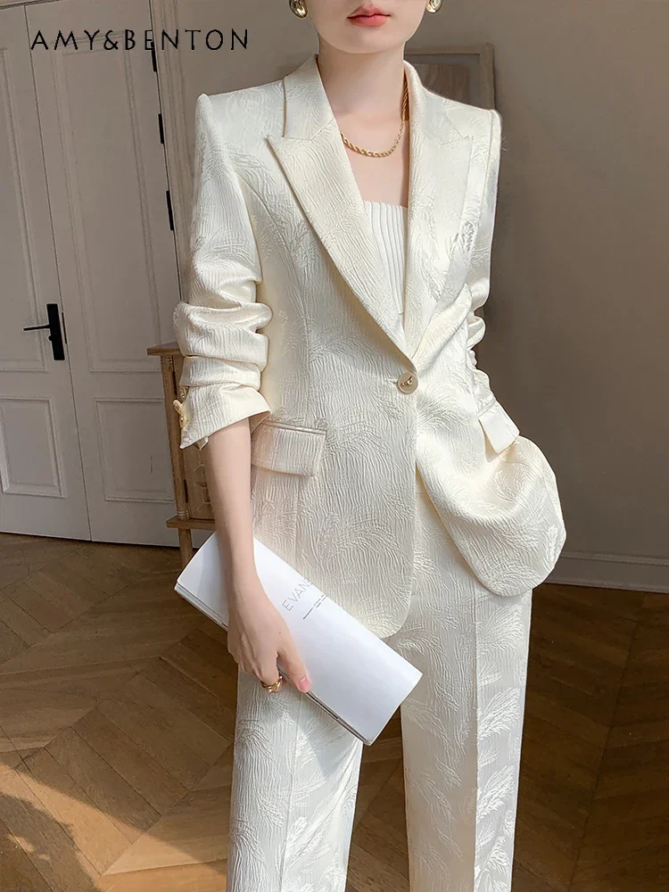 

Office Lady Casual Suit Women Spring Autumn Graceful Chinese Style Fashion Professional Suit Jacket Straight Pants Two-piece Set