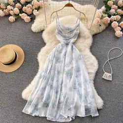Gentle Wind Floral Strap Summer Super Immortal Forest Series First Love Waist Collection Beach Vacation Beach Skirt Women Dress