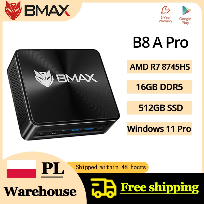 BMAX B8 A Pro Mini-PC mit AMD Ryzen 7 8745HS, 16GB DDR5 RAM, 512GB NVMe SSD, Windows 11 Pro, Wi-Fi 6 und Bluetooth 5.2