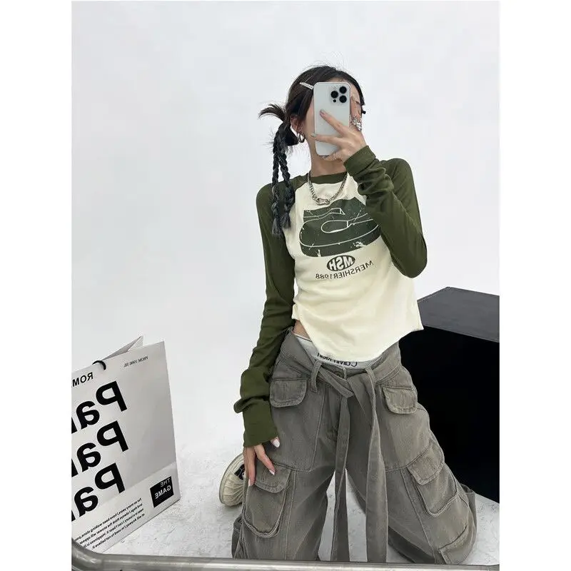 

Y2K Vintage Sexy T-shirt Long Sleeve Casual Women Subculture American 2000s Short Tees Retro Harajuku Slim Fit Autumn Clothing