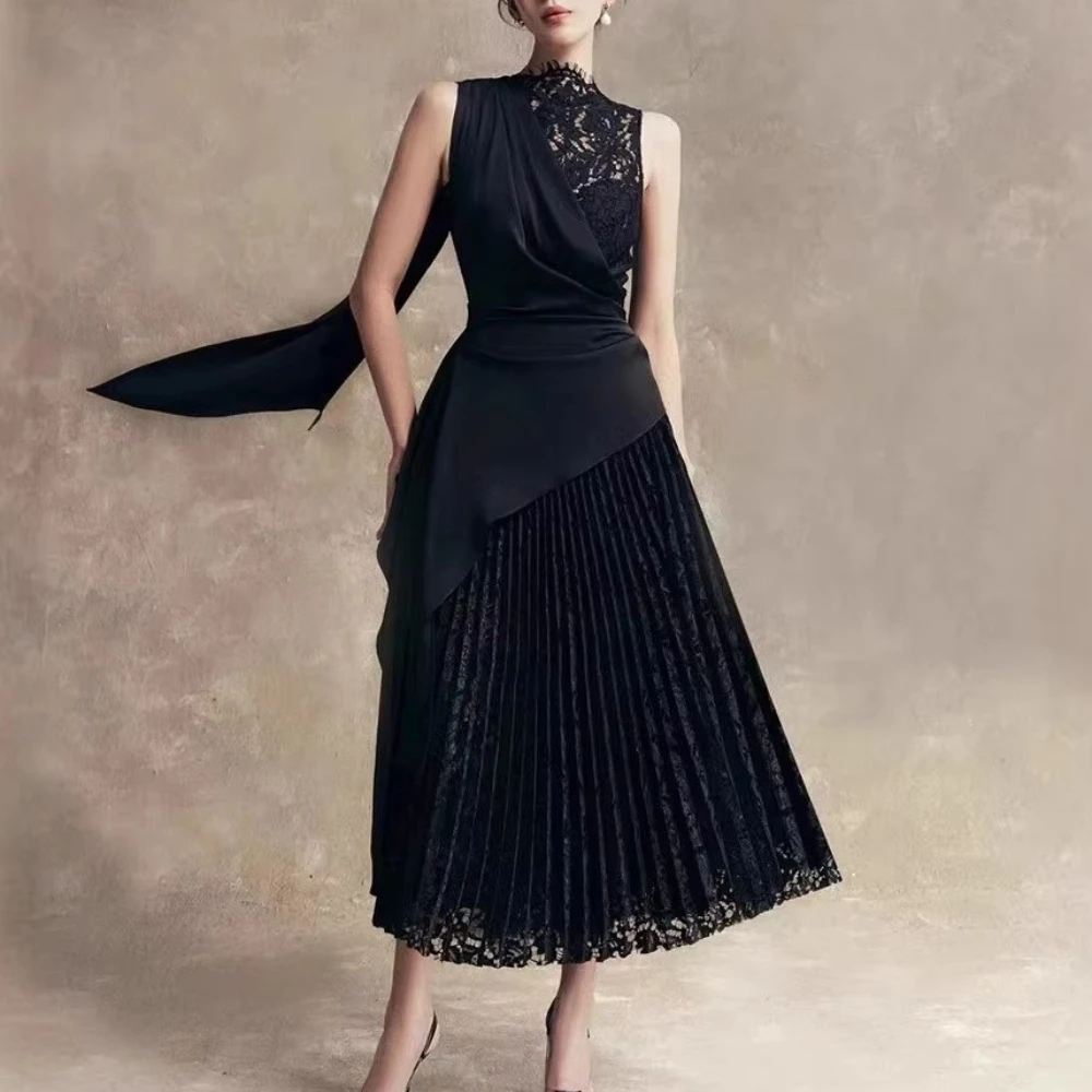 エレガントなノースリーブレースイブニングドレスセクシーなセレブロングドレス絶妙な高品質プロムパーティードレス女性のためのカスタマイズ