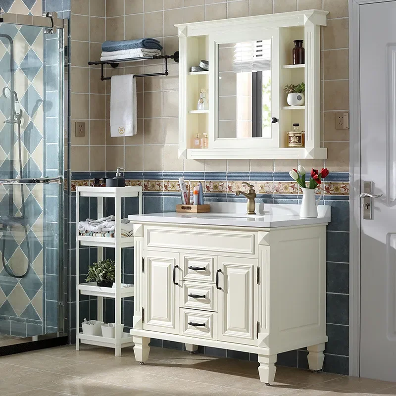 for American Oak Smart Bathroom Cabinet Set with Hand Wash Basin and Floor Standing Vanity Unit Combination