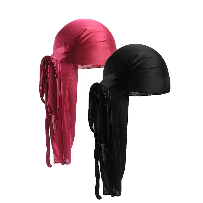 2 Stück seidige Satin-Durags für Herren, Designer-Mützen mit langem Schwanz, Doo-Lappen-Kappen, Du-Rags für Damen, Seidensatin-Krawatte, Do-Lappen-Kappe für Wellen – Detail 9