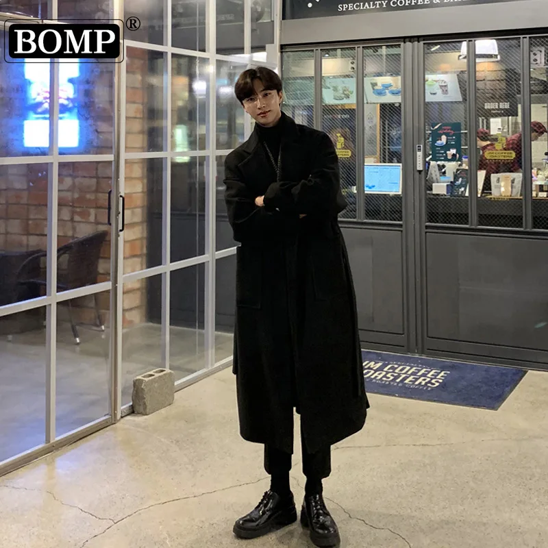 

[bomp] Autumn Winter Men's Warm Casual Loose New Style Woolen Coat Korean Version Trendy High-end Lace Up