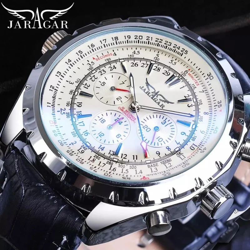 JARAGAR 212 Elegant Automatic Mechanical Watches for Man Hollowing Dial Chronograph Luminous Multifunctional Men Wristwatch image 2