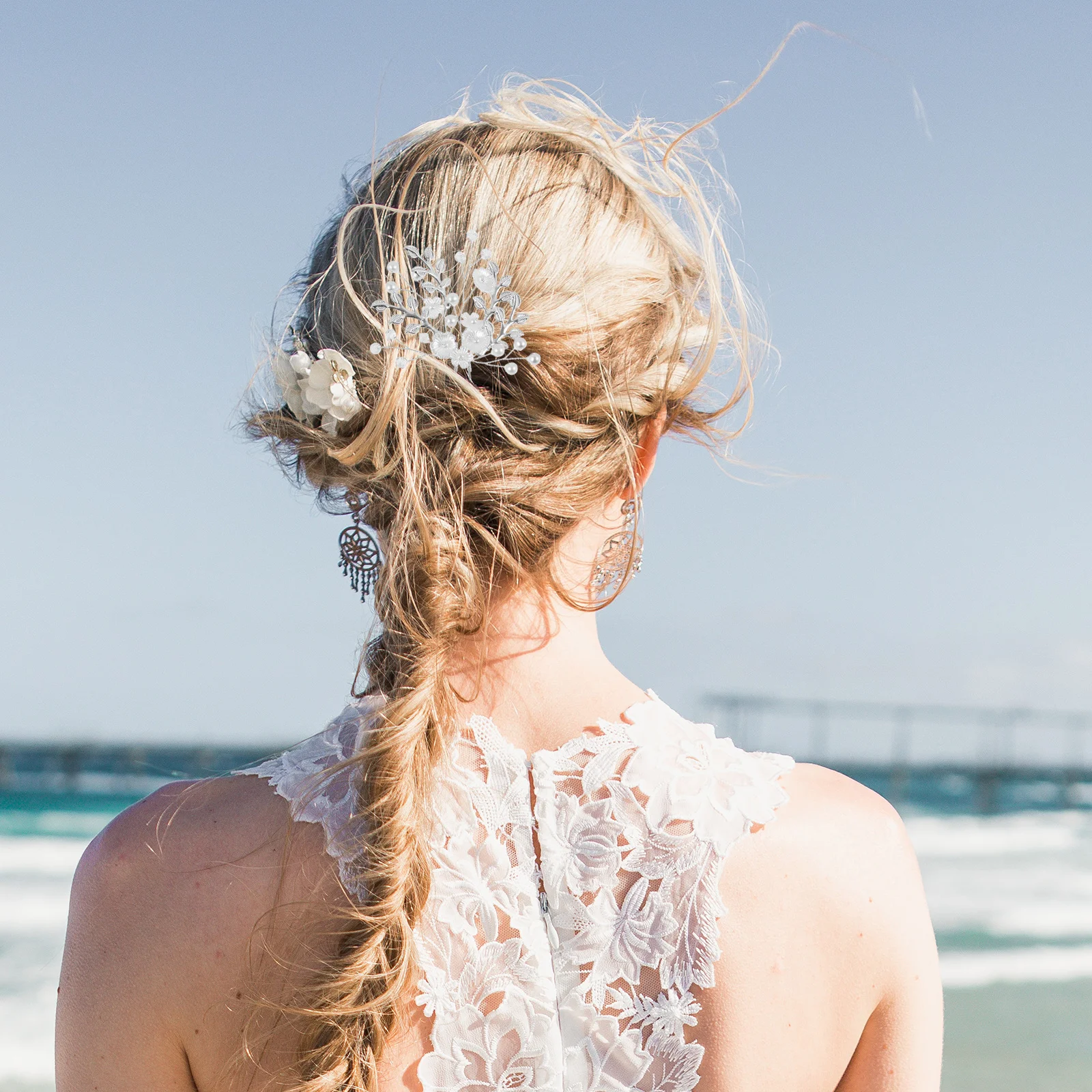 دبوس شعر على شكل زهرة اللؤلؤ مشبك شعر زفاف فاخر للعروس قطع شعر الزفاف للنساء دبابيس شعر على شكل زهور إكسسوارات شعر للحفلات