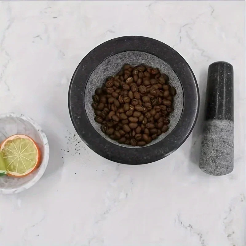 Mortar and Pestle, Polished Granite Mortar and Pestle for Grinding Herbal Crusher, Making Avocado Sauce, Salsa, Pepper,  Crusher