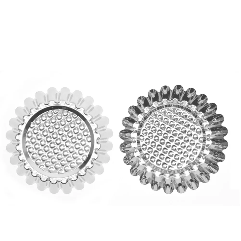 Egg Tart Molds 10 Piece Stainless Steel Flower Baking Cups for Muffins Cupcakes Cheesecakes Puddings