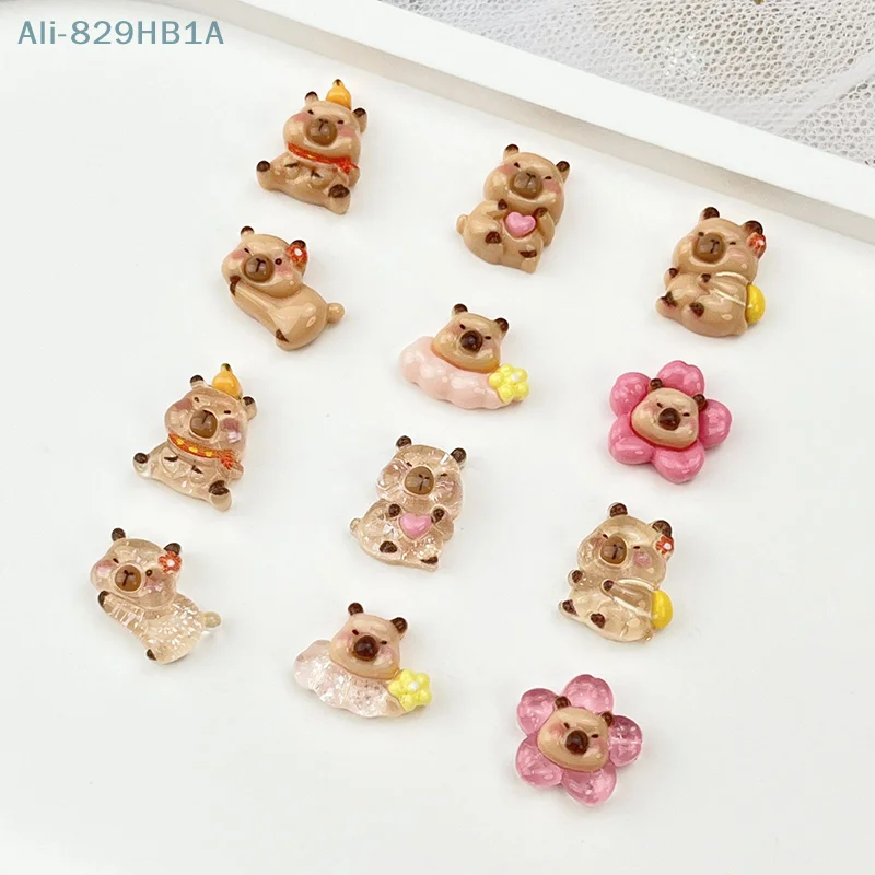 20pcs Brown Capybara Cartoon Nail Charms Silly And Cute Water Dolphin Resin Nail Accessories