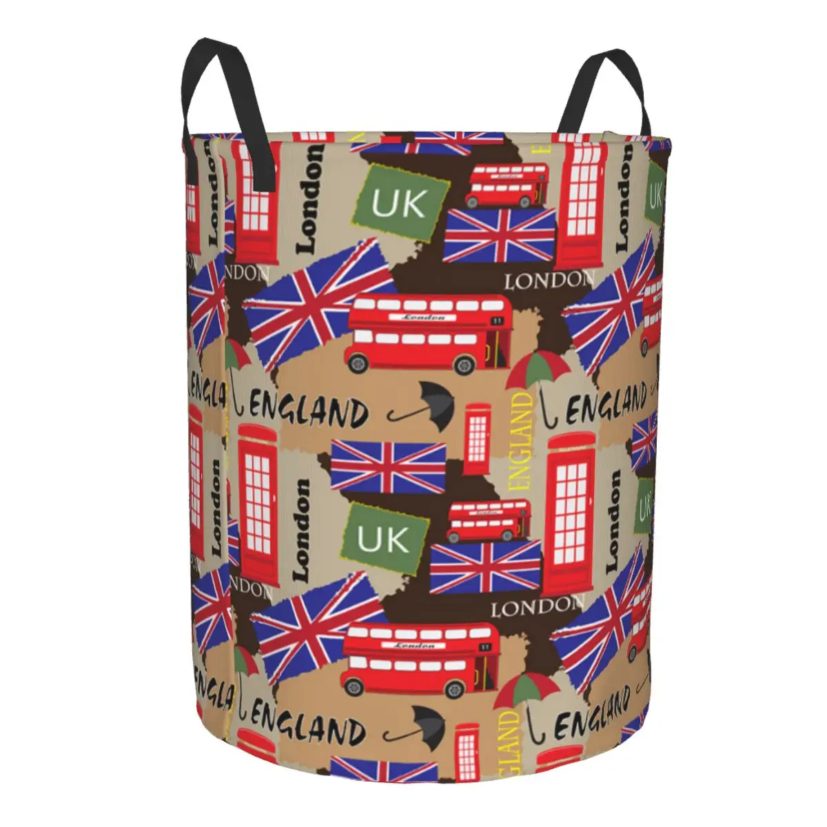 British London Newspaper Texture Laundry Basket Collapsible UK United Kingdom Symbol Clothes Hamper for Kids Toys Storage Bin