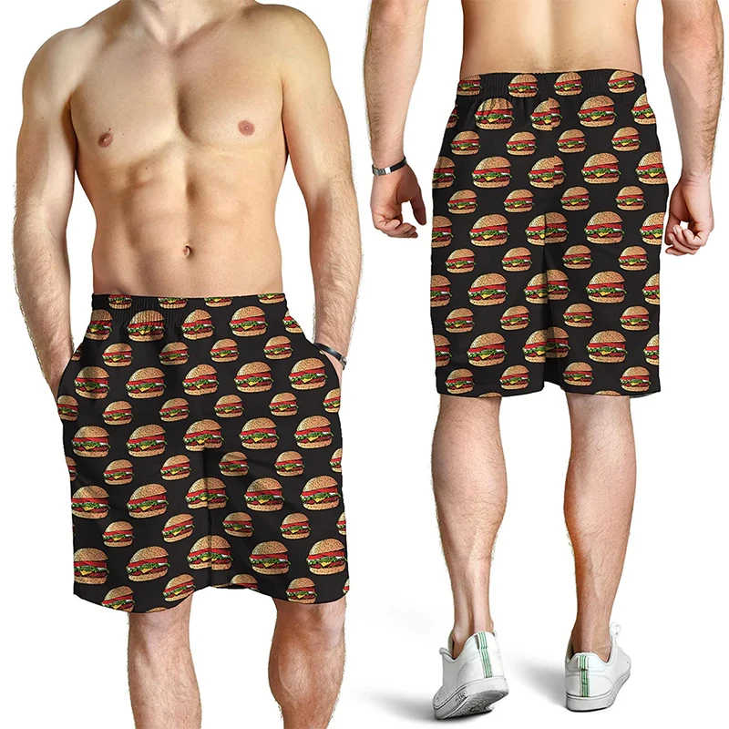 Full Print Cheeseburger Cookies Pattern Beach Shorts For Men Casual Quick Dry Surfing Board Shorts Men Plus Size Short Pants