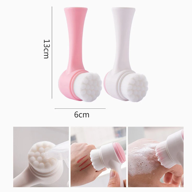 1pc シリコーンフェイシャルクリーニングブラシ 2-in-1 両面除去黒ずみ除去ソフト毛皮マッサージメイクアップピンクブルー 13*5 センチメートル