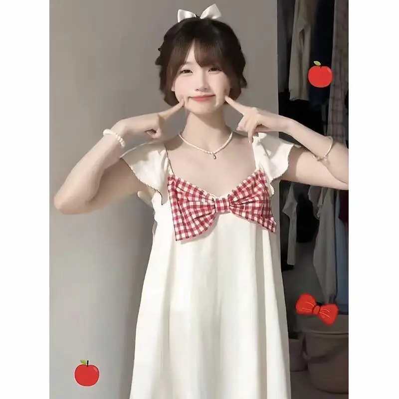 

Женский пижамный комплект: модная домашняя одежда, легкая ночная одежда больших размеров для дома и улицы, летний новый стиль с милым бантом