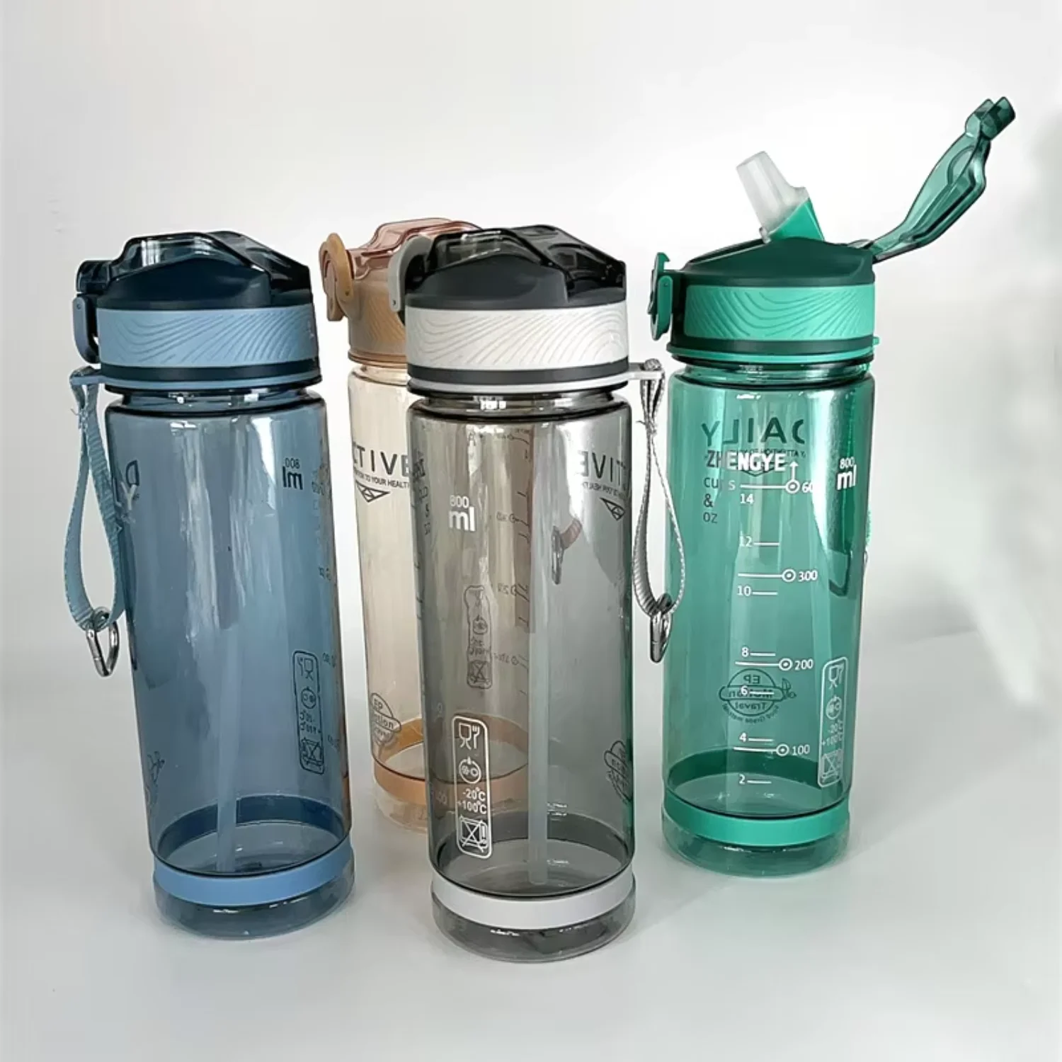 800ml Sports Free Men Drinkware PC przezroczysty ze słomką na kemping piesze wycieczki na świeżym powietrzu dla dorosłych