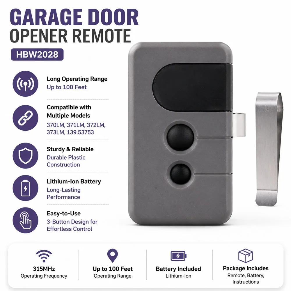 315MHz Ultra Long Range Garage Door Opener Wireless Remote Control 139.53753 HBW2028 Battery-Powered Remote Tool