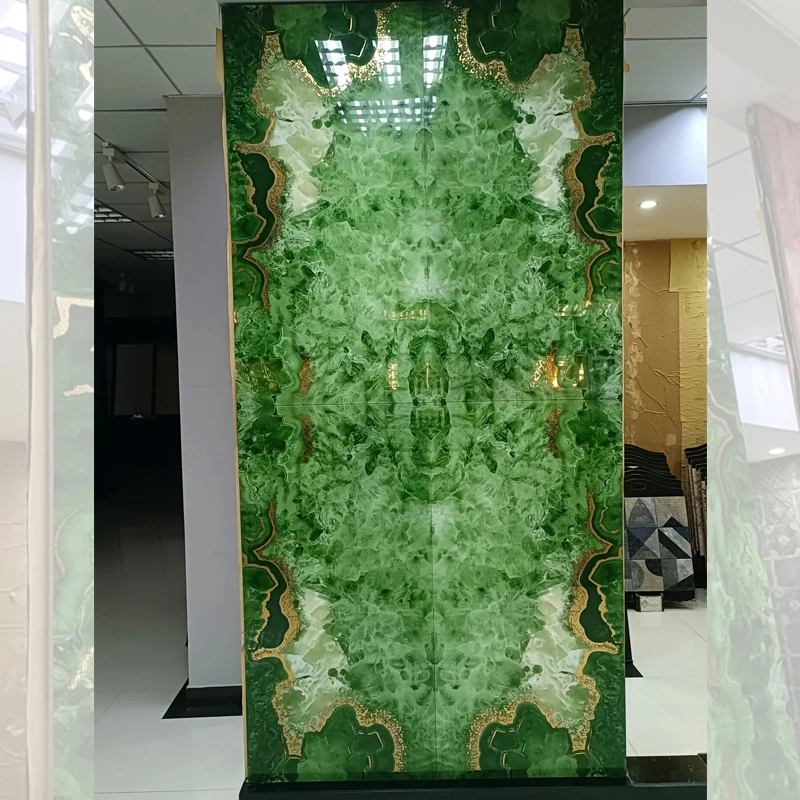 600x1200 solid gold mirror polished green tile butterfly-shaped luxury ceramic wall background decorative tile