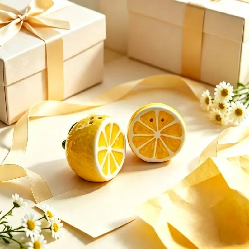 Korean Cartoon Lemon-shaped Ceramic Condiment Bottle Set Creative Salt Pepper Bottle Kitchen Storage Table Decorations Ornaments