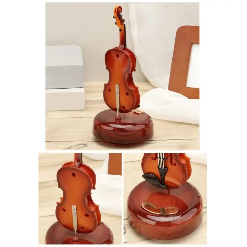 Violin Music Box,Wind Up Musical Boxes with Rotatings Base Desk Decorations X3UC