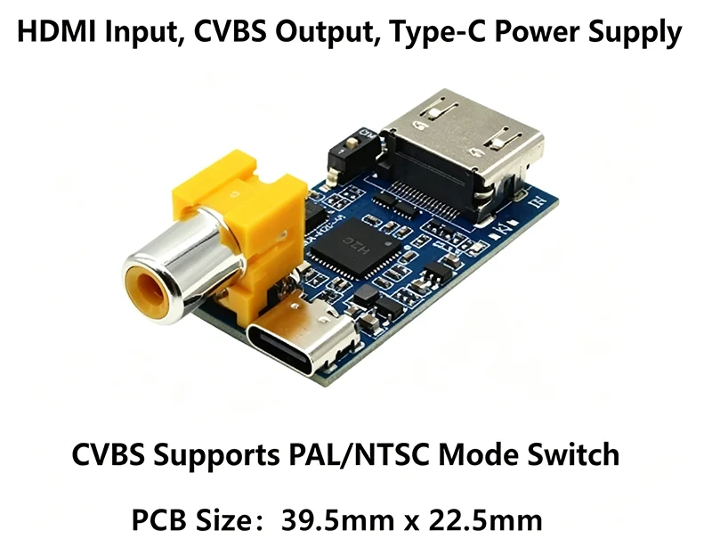HDMI to CVBS Converter Module, HDMI Input to Analog AV Video Output, PAL/NTSC Switchable, Type-C 5V Powered PCB Board for FPV Mo