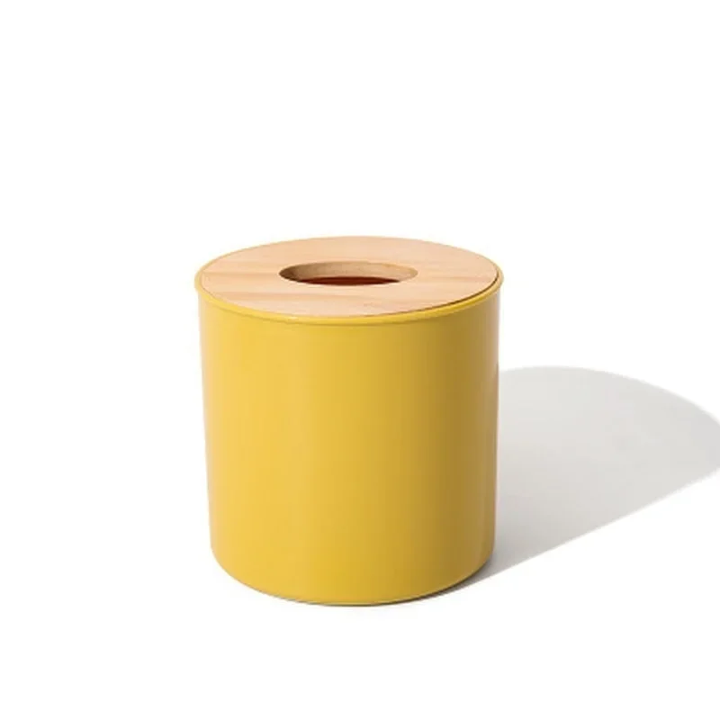 Toilet Paper Box Wooden Cover Round Tissue Box Solid Color Napkin Holder Case Simple Stylish Home Car Tissue Paper Dispenser