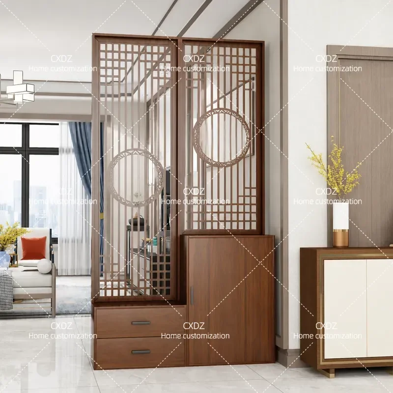 New Chinese Style Multi-functional Screen Partition Living Room Shoe Cabinet Porch Storage Movable Simple Modern Wooden Seat