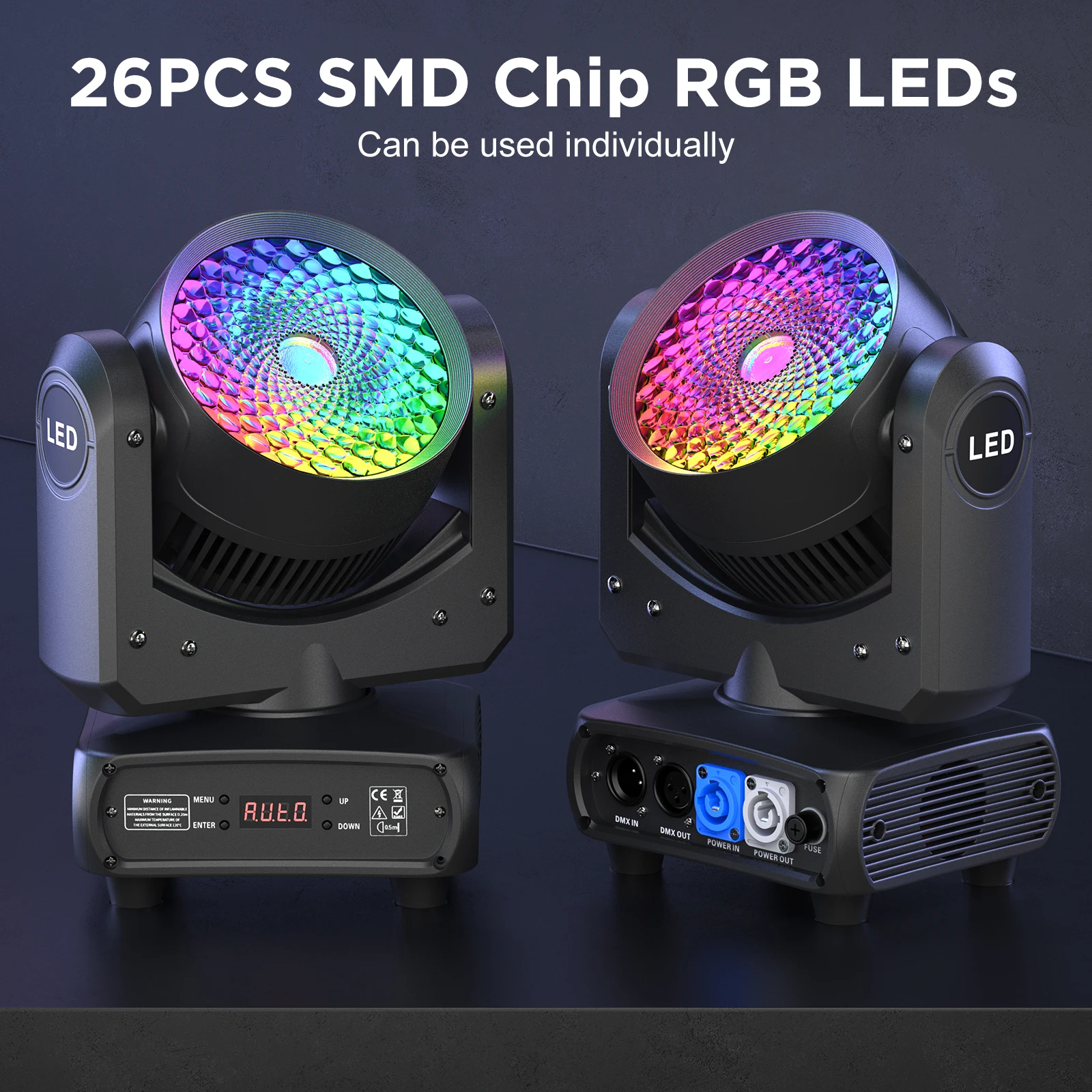 Buysumshine 120W RGBW High Brightness Moving Head Light 26PCS RGB Auxiliary Light DMX512 Stage Light for Party Wedding Disco