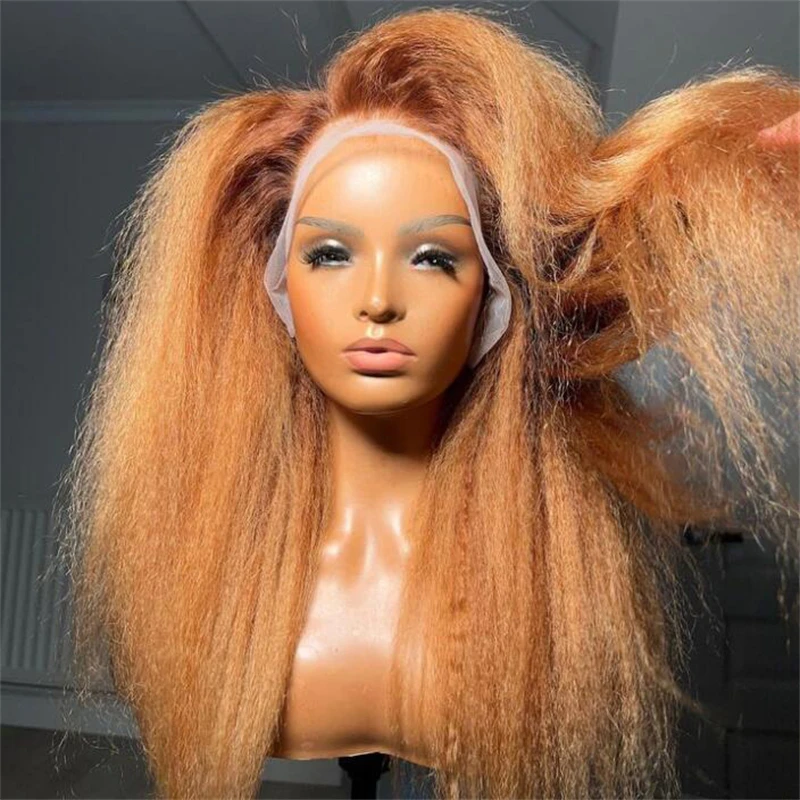 غلويليس 26 بوصة أومبير براون 180% الكثافة غريب مستقيم 13*4*1 الدانتيل الجبهة الباروكات للنساء مع شعر الطفل الألياف الاصطناعية الباروكات اليومية #2