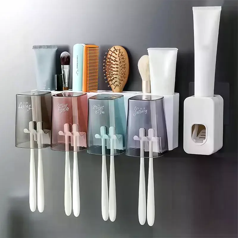 Support mural multifonctionnel pour brosses à dents et tasses, étagère de salle de bain sans perforation, porte-gobelet et porte-brosse à dents