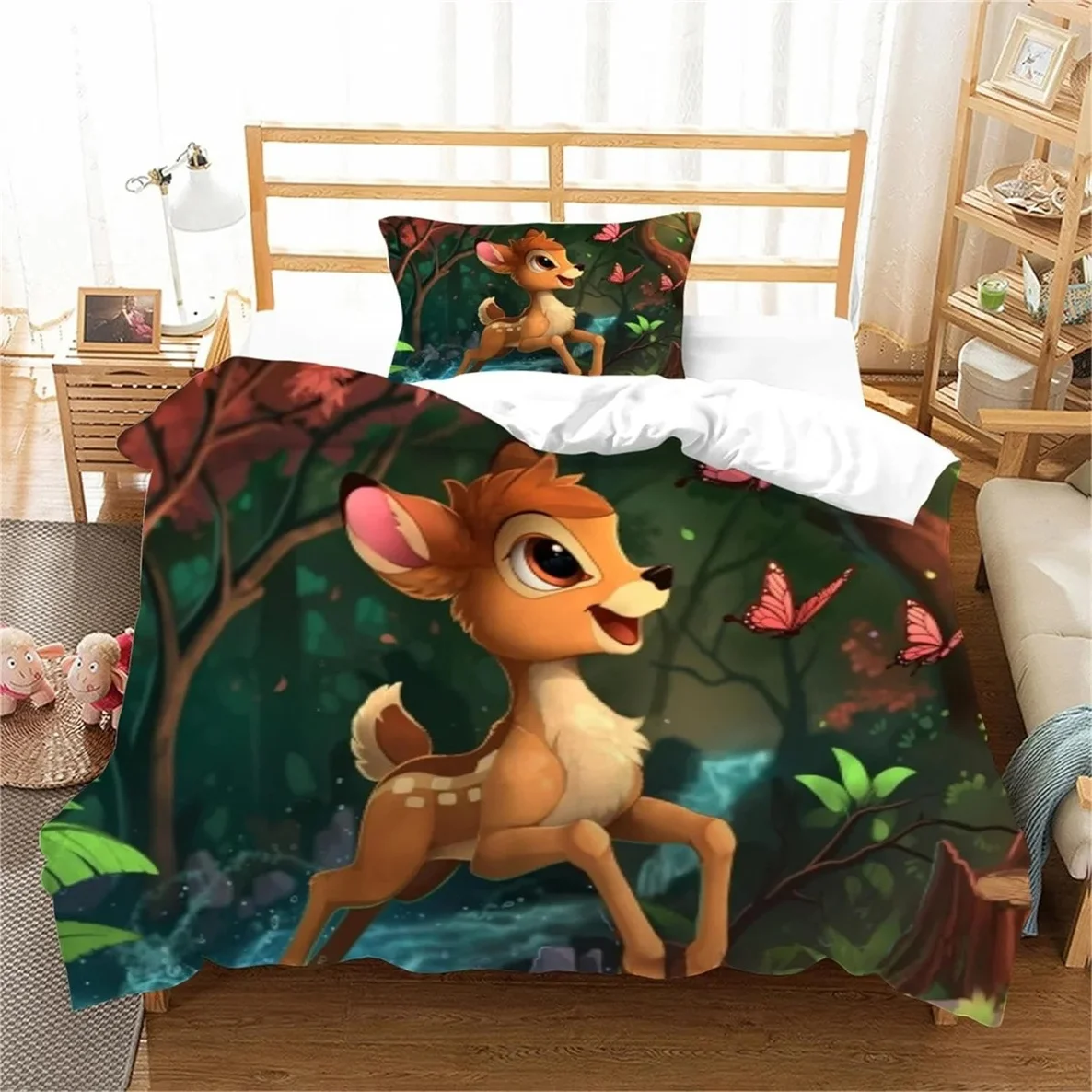 Disney Bambi Bedding Set 3D Anime Soft Microfiber Zipper Duvet Cover children's and youth bedroom decoration