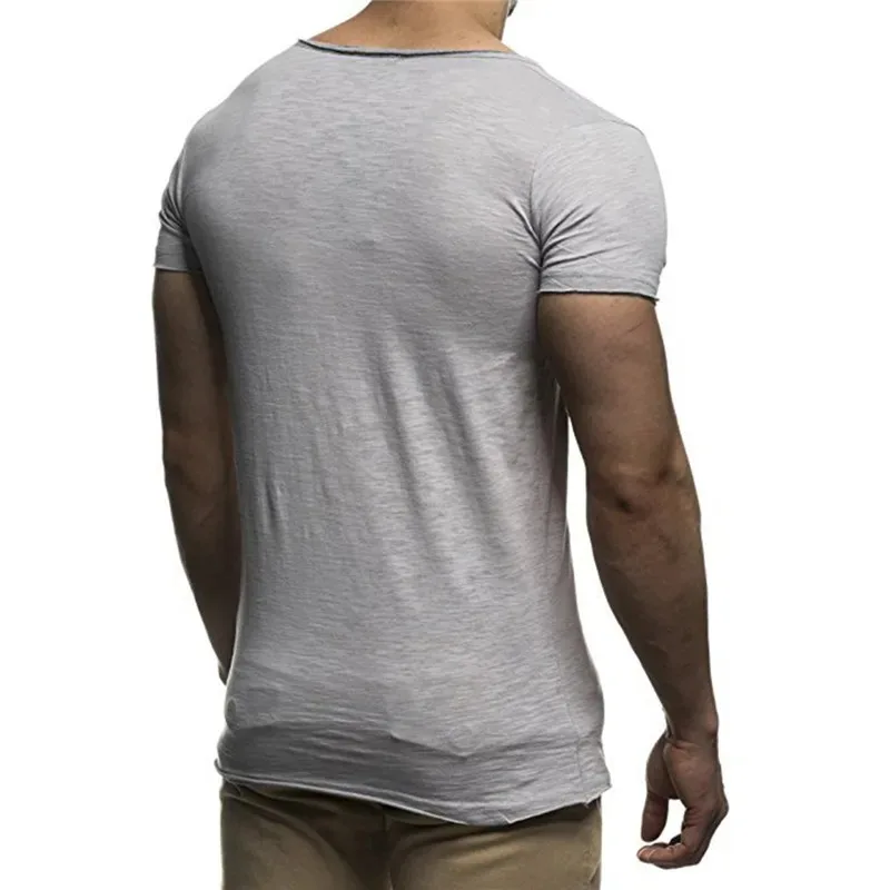 Summer Men\'s Casual Short Sleeve T-shirt Fashion Solid Color V-neck Gym Fitness Muscle Shirt Casual Joker Basic T-shirt