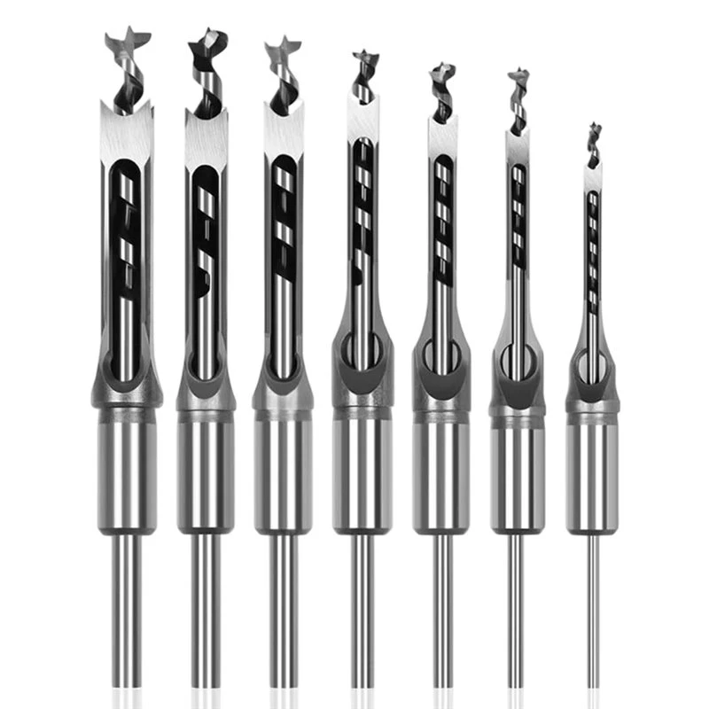 ABYN-For Woodworking Mortise Chisel Bits 7Pcs Square Hole Drill Bit Set, HSS 1/4-5/8 Inch For Wood For Woodworking Mortiser