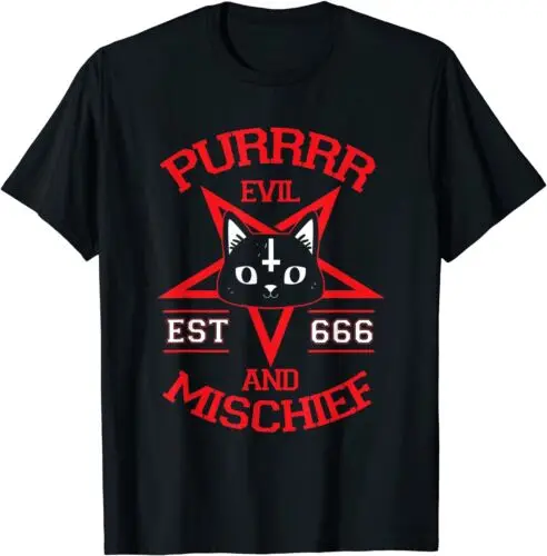 NEW LIMITED Purr Evil and Mischief Cat Devil Occult Satanic Pentagram T-Shirt